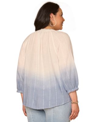 Plus Size 3/4-Length-Blouson-Sleeve Woven Top