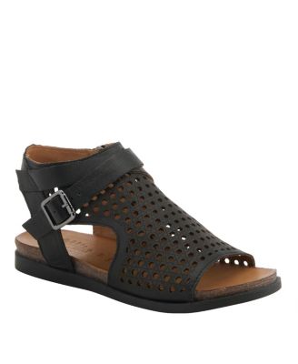 COVINGTON Women's Leather Cut-Out Sandals with Ankle Coverage and Buckle Detail