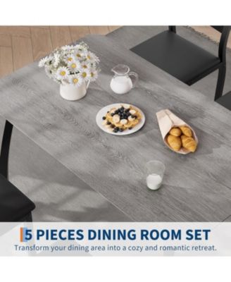 5-Piece Modern Wooden Dining Table Set with 4 Upholstered Chairs
