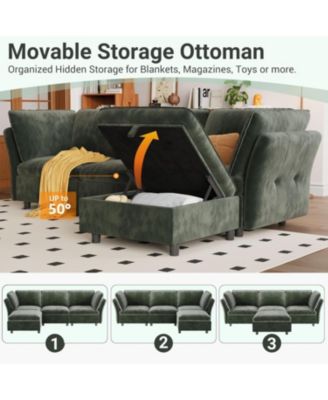 97" L Shape Sectional Couches for Living Room, 3 Seater Sectional Sofa with Movable Ottoman and Pillows