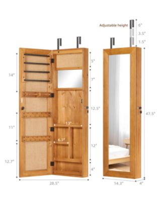 Solid Wood Jewelry Armoire Organizer Cabinet with Full Length Mirror Wall Mounted Lockable with LED Light