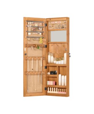 Solid Wood Jewelry Armoire Organizer Cabinet with Full Length Mirror Wall Mounted Lockable with LED Light