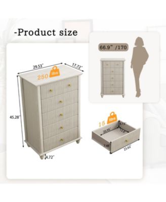 Minimalist 6 Drawer Dresser Cream Finish Sturdy Construction for Bedroom Living Room Storage