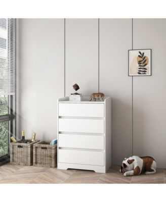 4 Drawer Dresser White 100 Waterproof Modern Wooden Cabinet Sturdy Frame for Bedroom Living Room Office