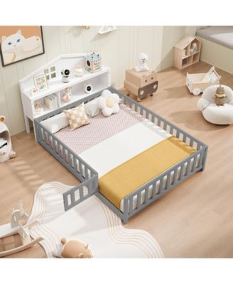 Full Size Headboard Storage Cabinet with Chalkboard for Montessori Bed