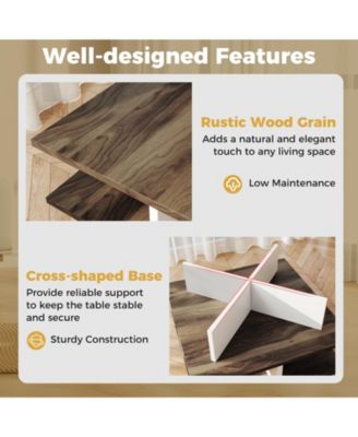 2-Tier Square Coffee Table with 4 Storage Compartments-Walnut