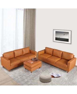 83" Mid-Century Modern PU Leather Sofa, 3-Seater Couch with Tapered Legs, Deep Seat, Comfy Cushions, for Living Room, Bedroom
