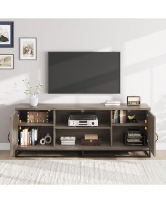 Farmhouse TV Stand , Entertainment Center 2-Tier Adjustable Shelves, Wooden TV & Media Console Table for 75 Inch