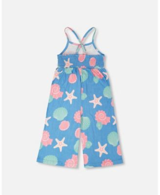 Little Girls Crinkle Jersey Shell Print Jumpsuit