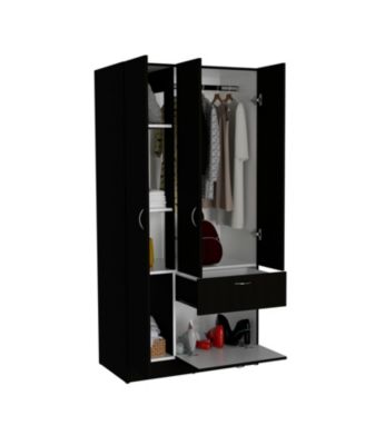 67.2inch Armoire with Double Door Cabinet One Drawer Five Shelves Metal Rod