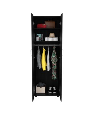 Slim Armoire for Bedroom with 2 Shelves Hanging Rod Double Door
