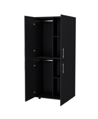 Hazel Armoire Melamine with Two Doors Four Shelves and Two Clothes Hanging Bars Bedroom Storage Organizer