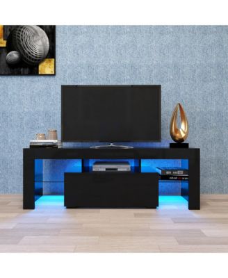 Led Tv Stand for 55 Inch TV, 51.18" Entertainment Center with Glass Shelves and Storage Drawer for Living Room and Bedroom