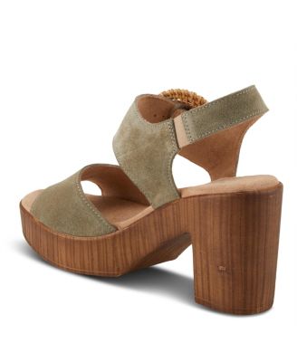 Women's Gamona Ankle-Strap Heeled Sandal with Decorative Buckle - Cork Chunky High Heel
