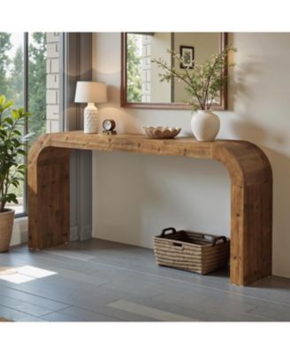 Solid Wood TV Stand, 70.87-Inch Farmhouse Sofa Table with Waterfall Curved Corners for Hallway