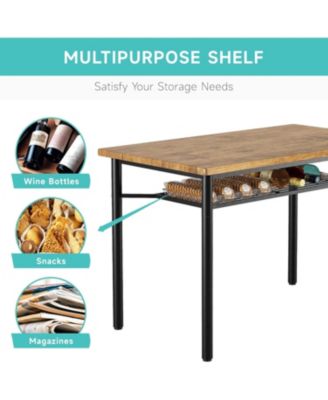 5-Piece Rustic Wood and Metal Rectangular Dining Table Set with Storage Rack