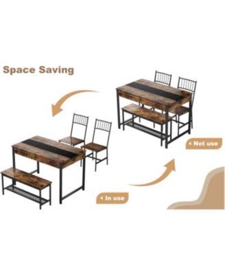 4-Piece Farmhouse Rectangular Dining Table Set with 2 Chairs and Bench