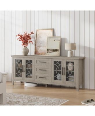 Farmhouse TV Stand with Glass Door for 70" TVs, Mid Century Modern Entertainment Center with Storage & Two Door Media Console