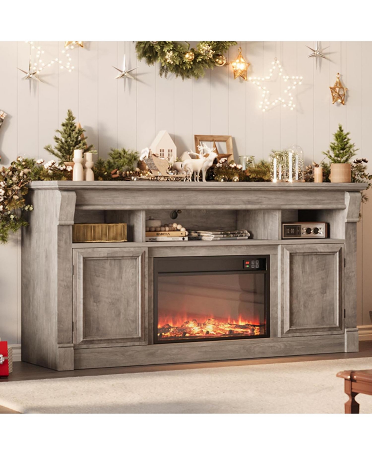 gaomon 68" Farmhouse Tv Stand for TVs up to 75",Entertainment Center with Open Storage Cabinets, Media Console Living