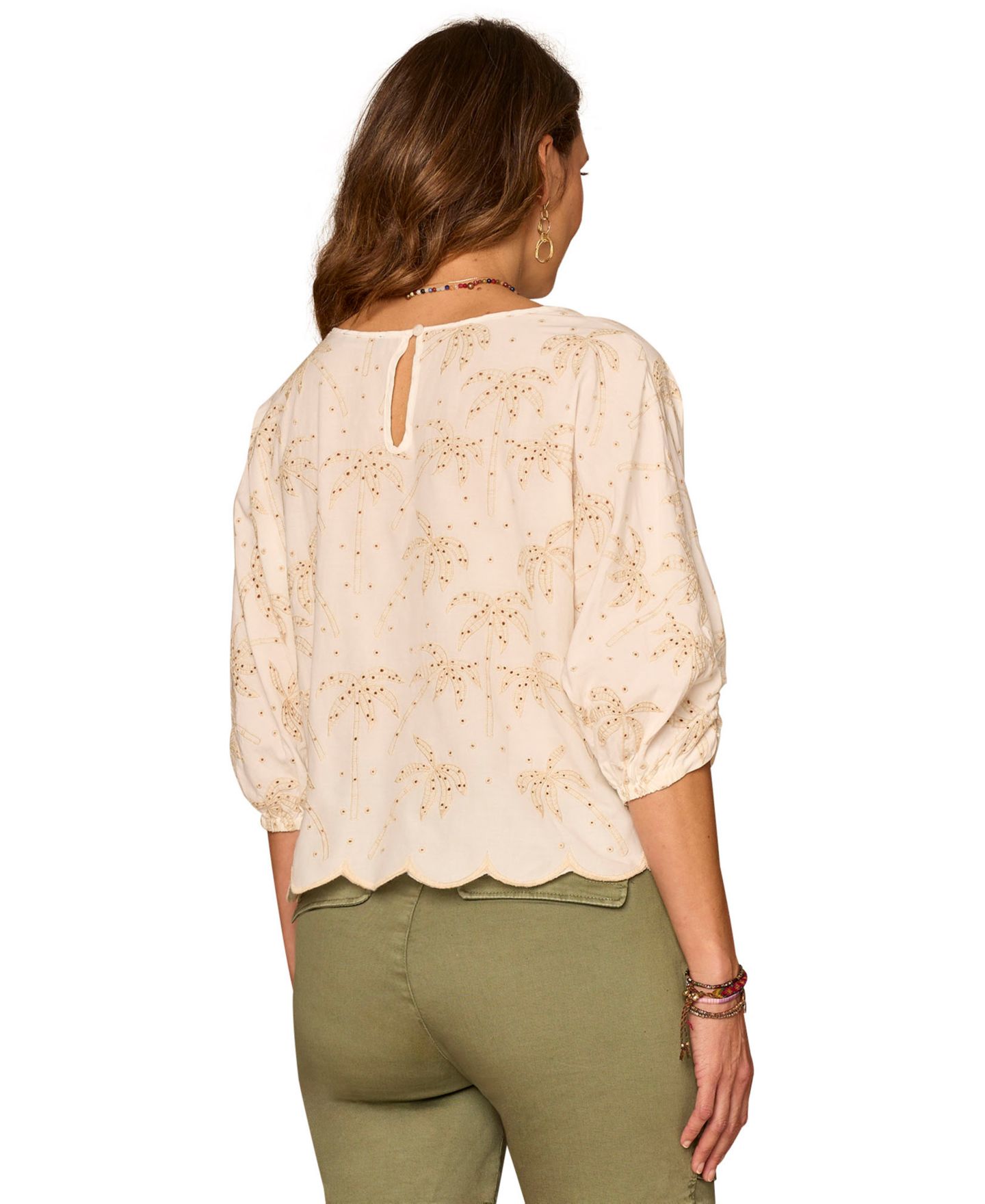 Женский топ Democracy Petite Embroidered Boat Neck Woven, цвет: Молочный белый — фото 3