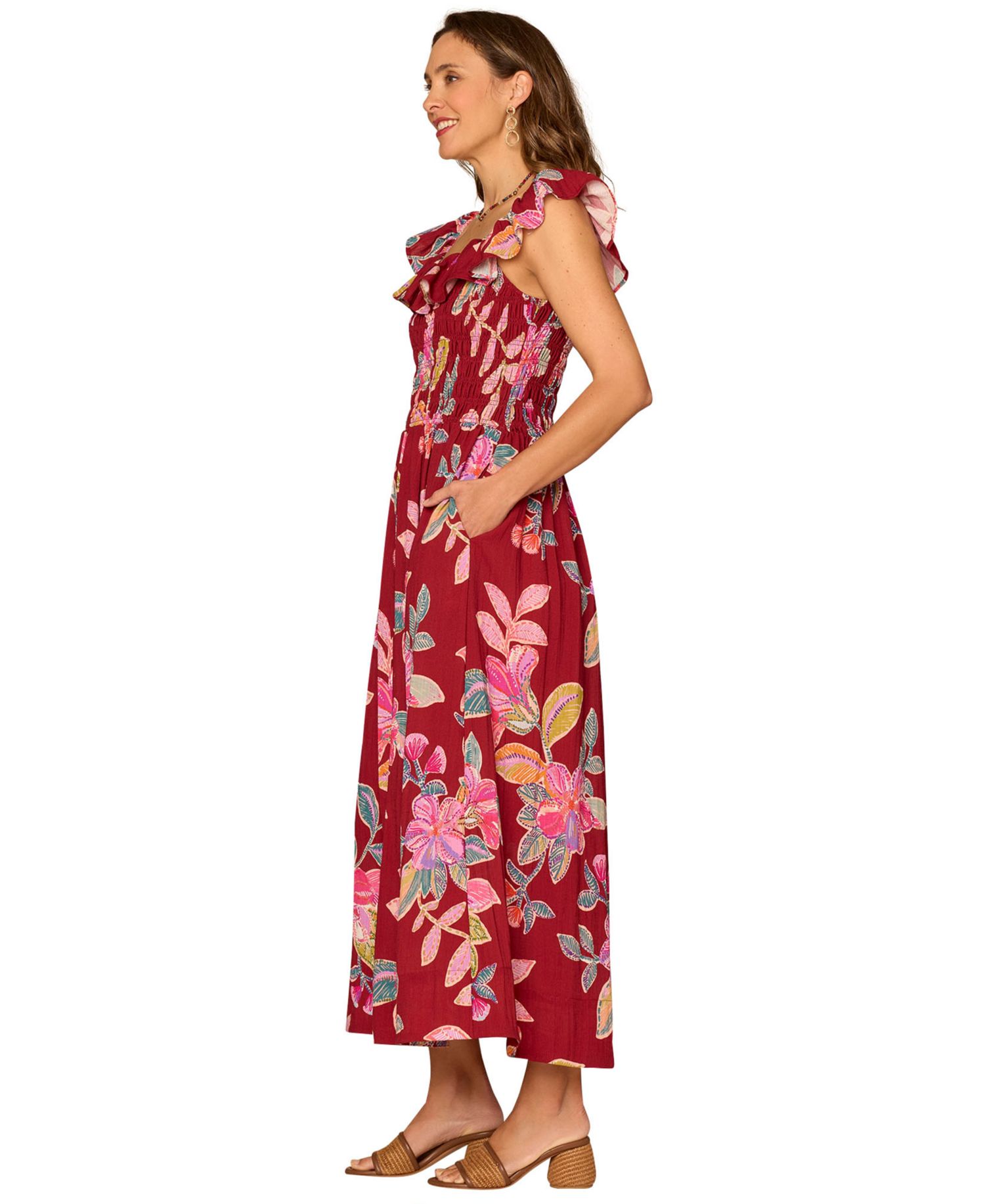 Petite Ruffle-Sleeve Floral U-Neck Maxi Dress