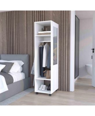 63inch Cluster Armoire with Mirror 3 Shelves Casters Hanging Rod