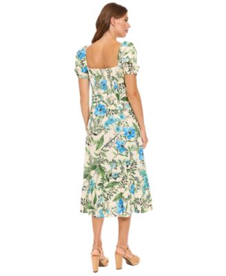 Women's Floral Print Square Neck Midi Dress