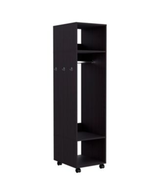63inch Armoire with 3 Shelves 1 Mirror 4 Wheels Storage Cabinet