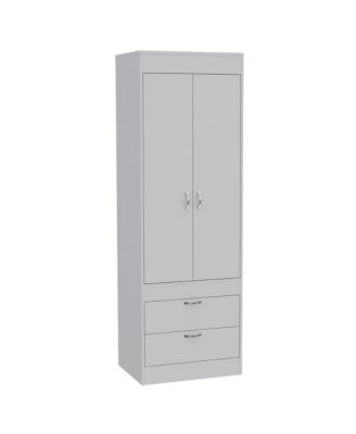 Armoire with Large Double Door Cabinet Two Bottom Drawers and Hanging Rod Bedroom Storage Organizer