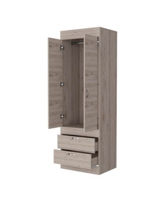 Armoire One Large Cabinet Two Drawers Bedroom Storage Organizer with Hanging Rod