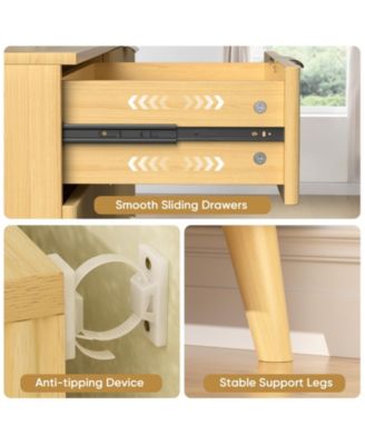 9 Drawer Fluted Wooden Dresser 63W 15.7D 29.5H for Bedroom Nursery Entrance with Wave Pattern