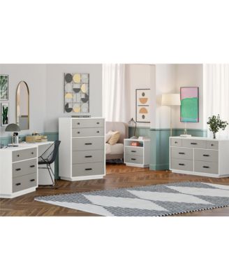Modern 5 Drawer Valencia Tall Dresser Two Tone Finish with Matte Handles for Urban Bedroom