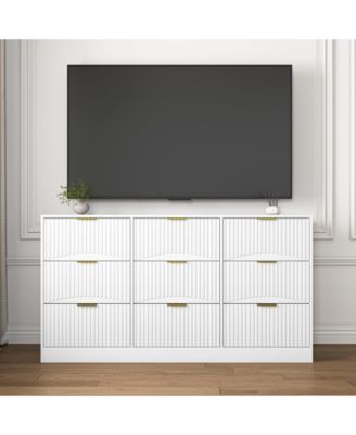 Large 9 Drawer Dresser 63-Inch-Wide Wood with Handles for Bedroom Storage