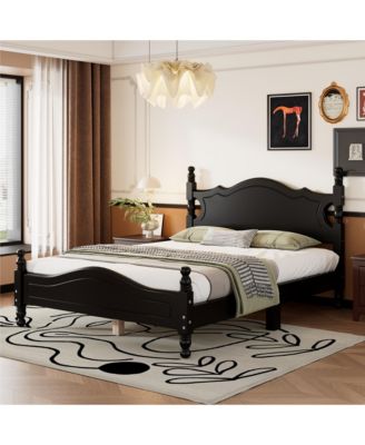 Retro Wood Platform Bed Pine MDF Plywood 10 Slats No Box Spring