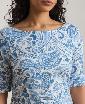 Plus Size Paisley Stretch Boatneck T-Shirt