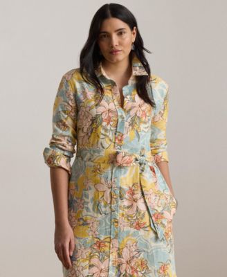 Plus Size Floral Linen Shirtdress