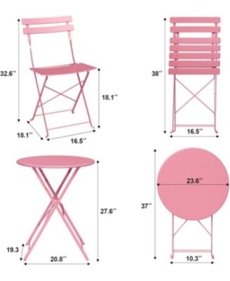 3 Piece Foldable Bistro Table and Chairs Set – Indoor/Outdoor Premium Metal Frame Coffee Table Set for Garden/Yard