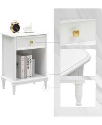 Wooden Nightstand Set of 2 End Table with Storage Drawer and Opening Shelf Sofa Side Table for Bedroom Living Room