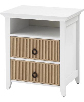 Wooden Nightstand with 2 Drawers and Open Shelf Ripple Pattern Bedside Table with Fluted Design Suitable End Side Table for Bedroom Living Room