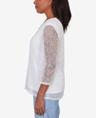 Petite Caribbean Blues Popcorn Mesh Solid Top 