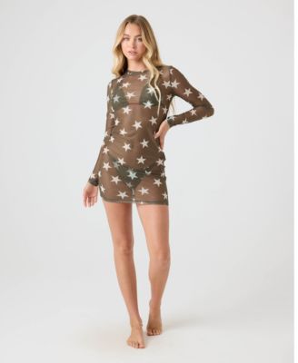 Women's Printed Mesh Swim Cover-Up Dress