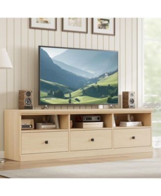 TV Stand for in TV, Entertainment Center with Storage Drawer, Mid-Century Modern TV Console with Open Shelves