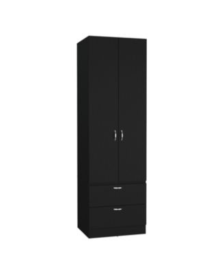 76 Inch High Armoire Wardrobe Closet with 2 Drawers Double Door Cabinet One Shelf and Hanging Rod Bedroom Clothes Storage Organizer