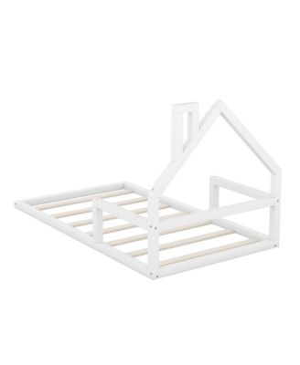  Wood Floor Bed House Shaped Headboard Chimney Pine Wood MDF