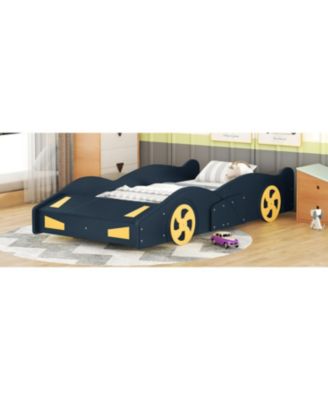 Race Car Shaped Platform Bed Dark Wheels Storage Pine Wood