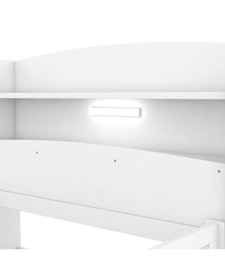 Wood Platform Bed LED Light Storage Headboard Guardrail Pine Wood