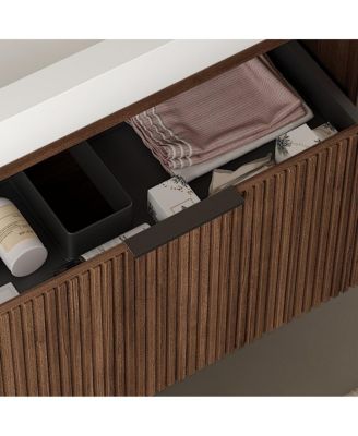 36" Retro Deep Walnut Plywood Freestanding Bathroom Vanity Cabinet, No Basin, 1 Full-Extension Drawer And Open Towel Shelf