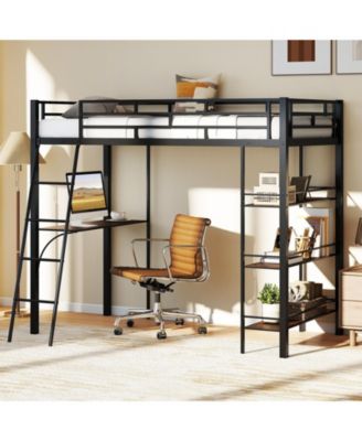 Twin Loft Bed with Desk and Shelves for Kids and Home