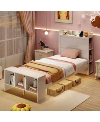 Bed Frame with Storage Headboard USB Ports and LED Lights
