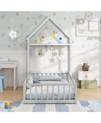 Twin House Floor Bed with House Shaped Headboard